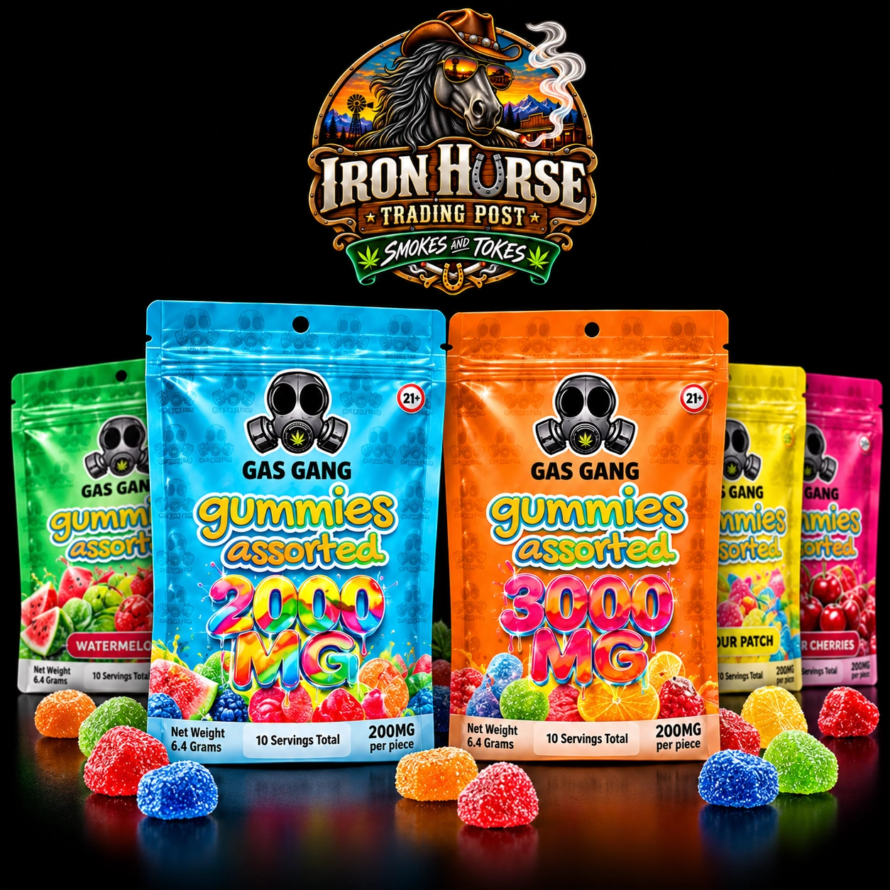 Gas Gang Assorted THC Gummies – 2000mg _ 3000mg _ 10 Pack v2 Gas Gang Assorted THC Gummies – 2000mg / 3000mg | 10 Pack - Image 1