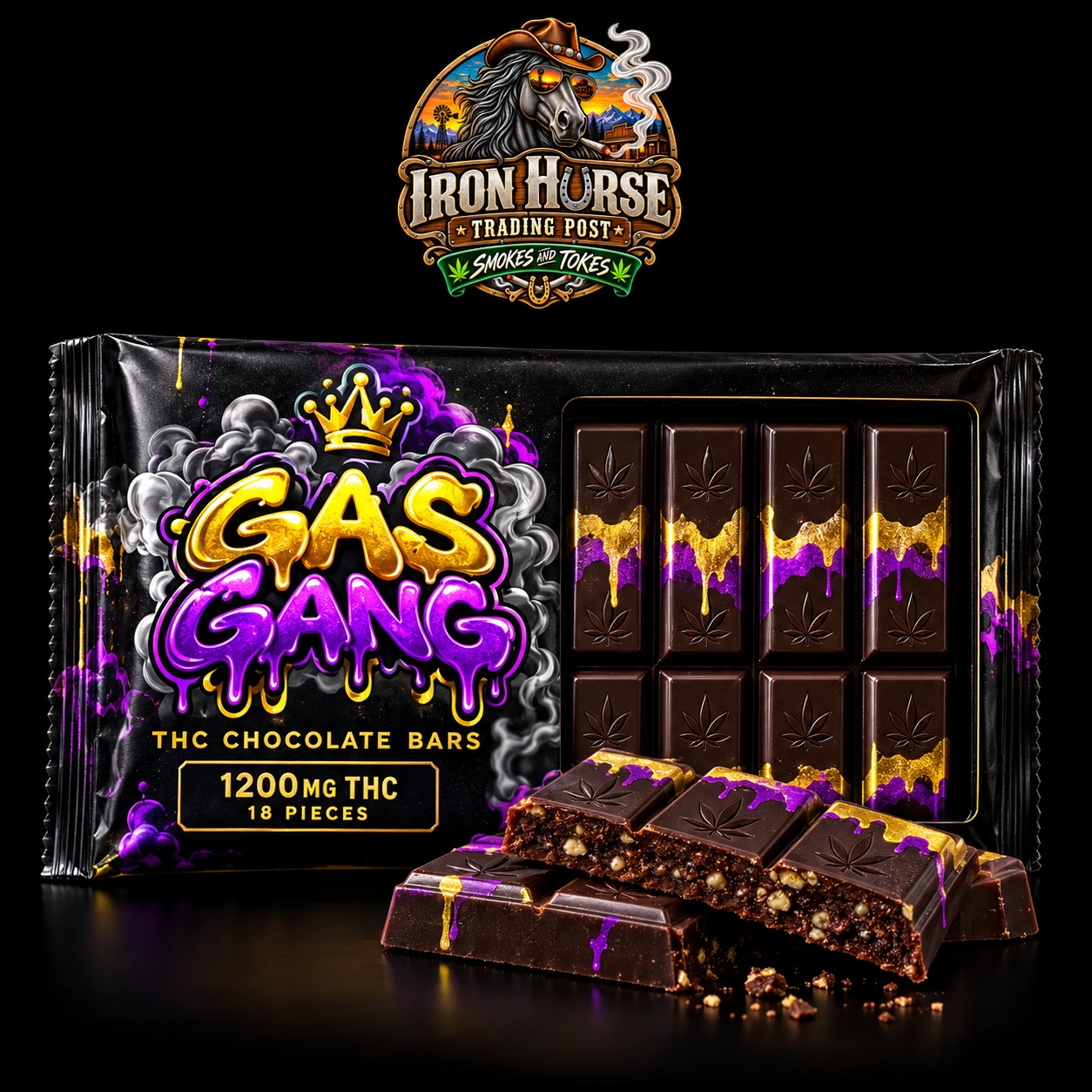 Gas Gang THC Chocolate Bars – 1200mg THC - 18 Pieces v2 Gas Gang THC Chocolate Bars – 1200mg THC | 18 Pieces - Image 1